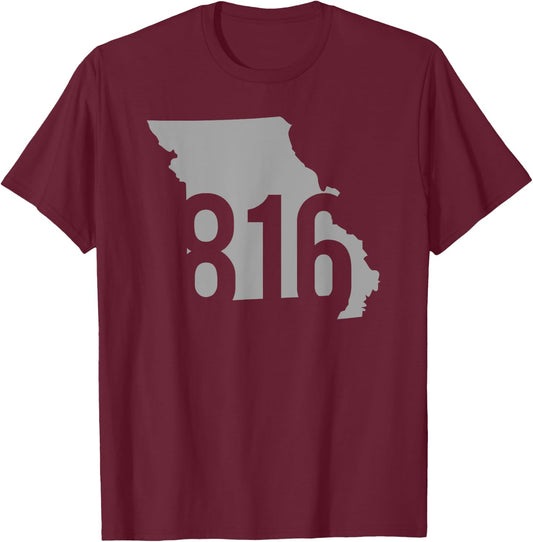 816 Area Code, Kansas City, St. Joseph, Independence, MO T-Shirt - T-Shirt | Maroon