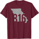 816 Area Code, Kansas City, St. Joseph, Independence, MO T-Shirt - T-Shirt | Maroon