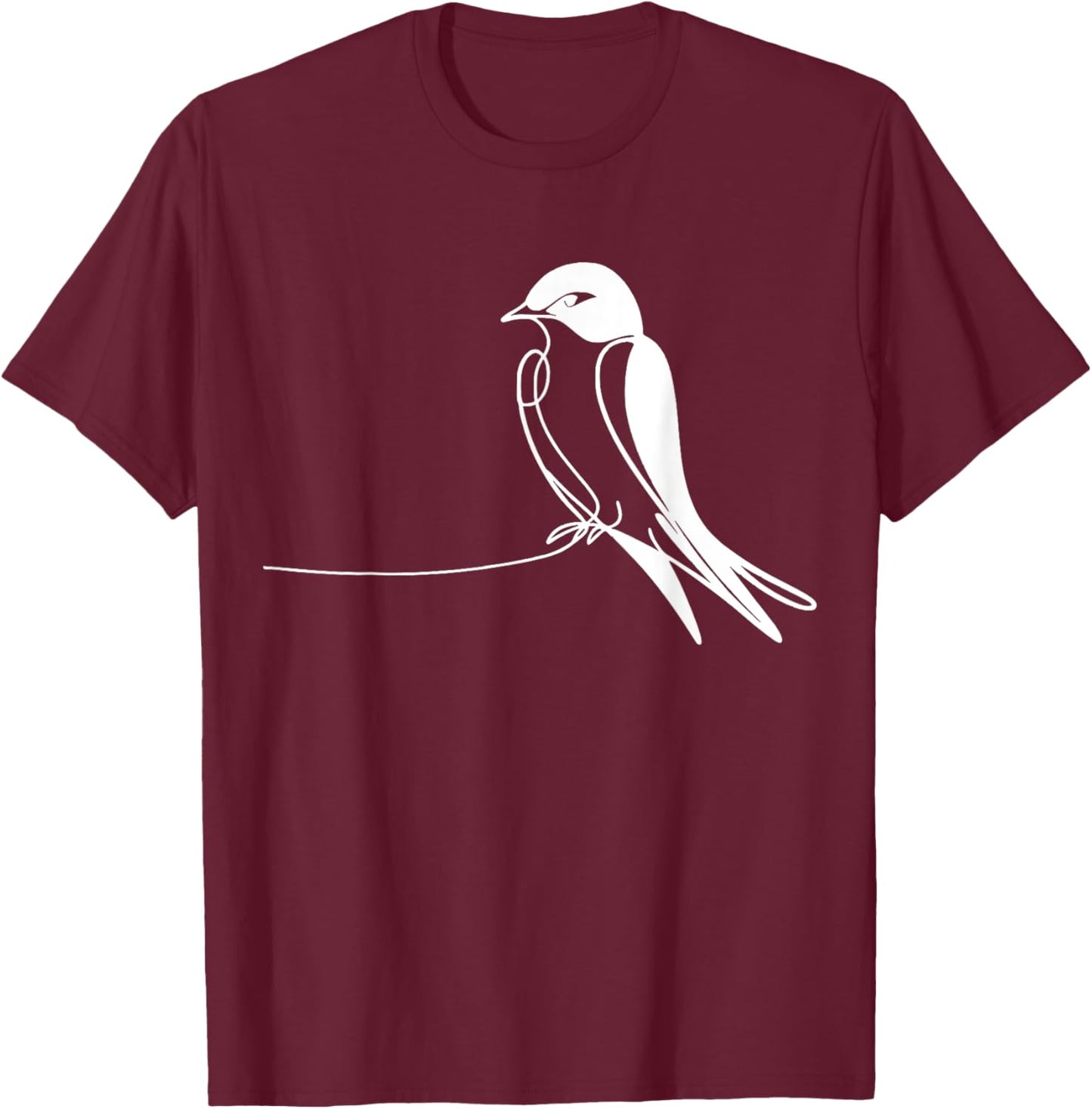 Line Art Bird & Ornithologist Purple Martin T-Shirt - T-Shirt | Maroon