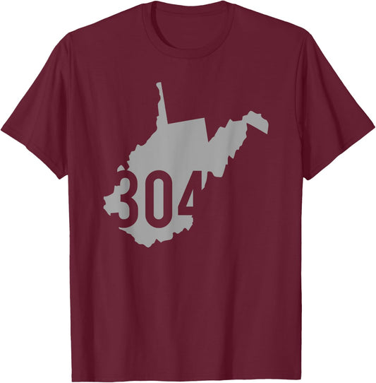 304 Area Code, Charleston, Huntington, Morgantown, WV T-Shirt - T-Shirt | Maroon
