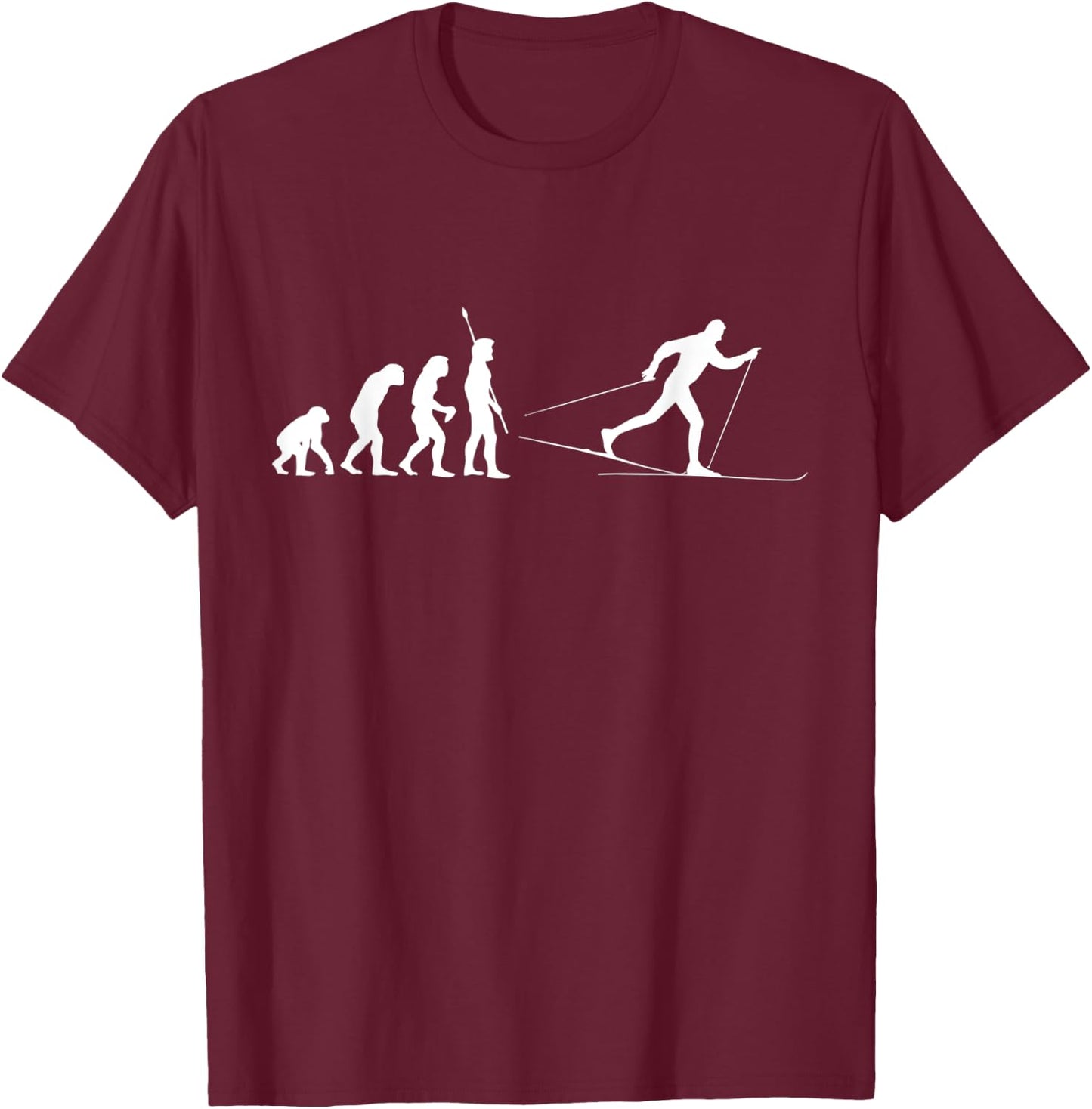 Evolution Cross-Country Skiing Nordic Winter Sports Gift T-Shirt - T-Shirt | Maroon