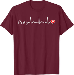 Heartbeat Pray - Christian Faith Church Outfit Baptism Gifts T-Shirt - T-Shirt | Maroon