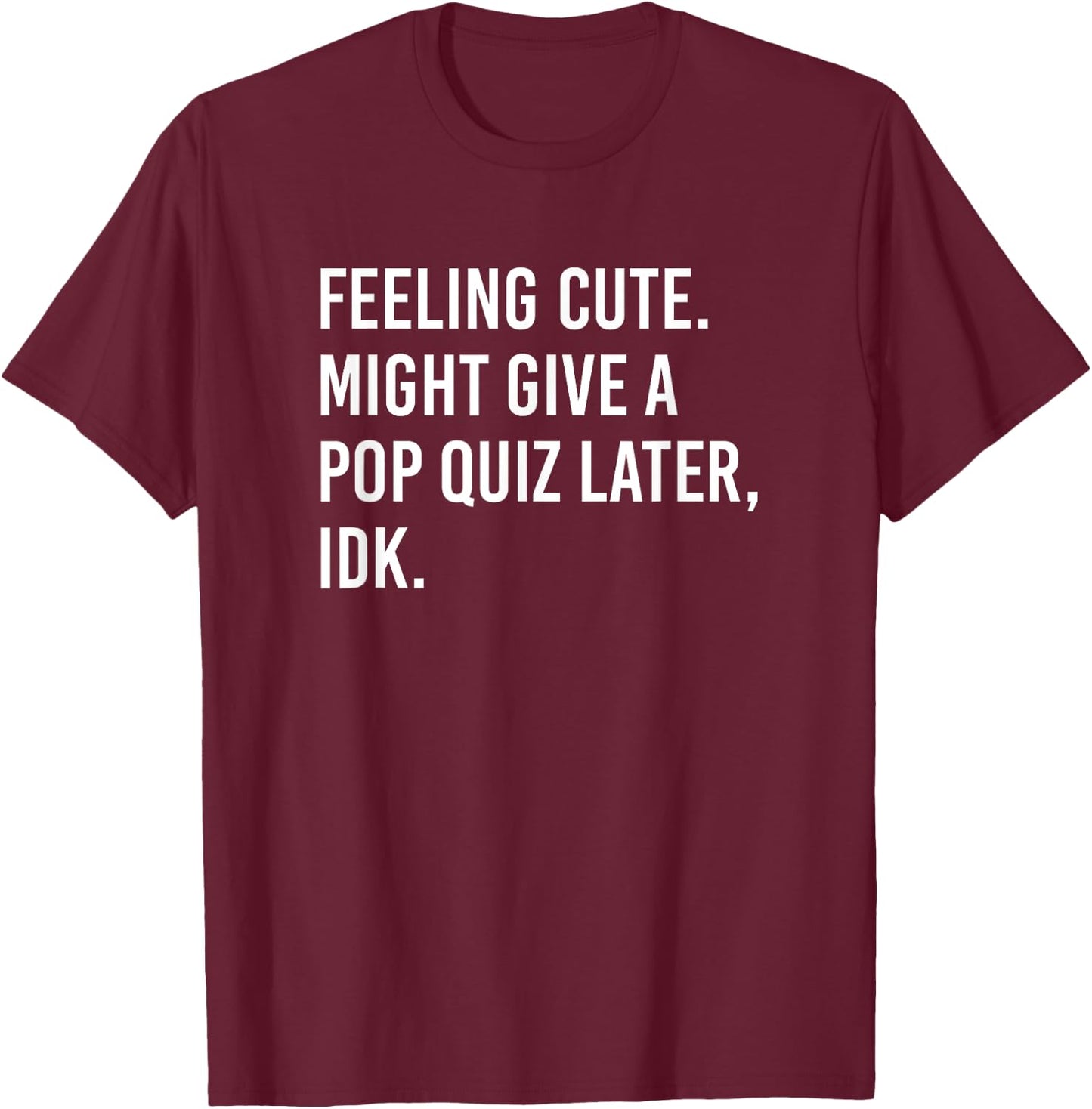 Teacher Meme Feeling Cute Might Give A Pop Quiz Later IDK Men Women T-Shirt - T-Shirt | Maroon