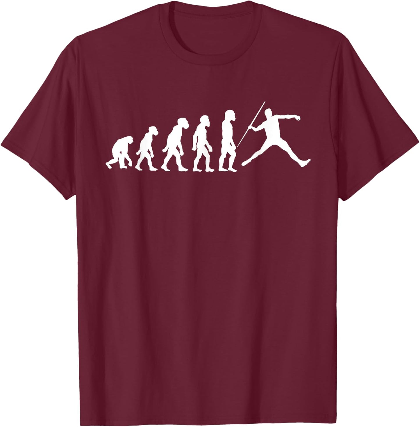 Funny Human Javelin Evolution Javelineer Spear Thrower T-Shirt - T-Shirt | Maroon