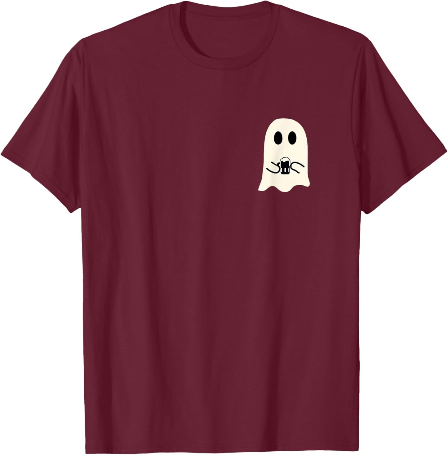 Cute Little Ghost Beer Glass Halloween T-Shirt - T-Shirt | Maroon