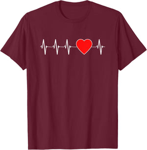 Heart Health Heartbeat EKG Red Heart Disease Awareness Month T-Shirt - T-Shirt | Maroon