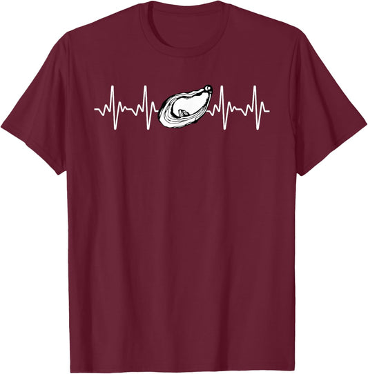 Funny Oyster Design Women EKG Oyster Seafood Lovers T-Shirt - T-Shirt | Maroon