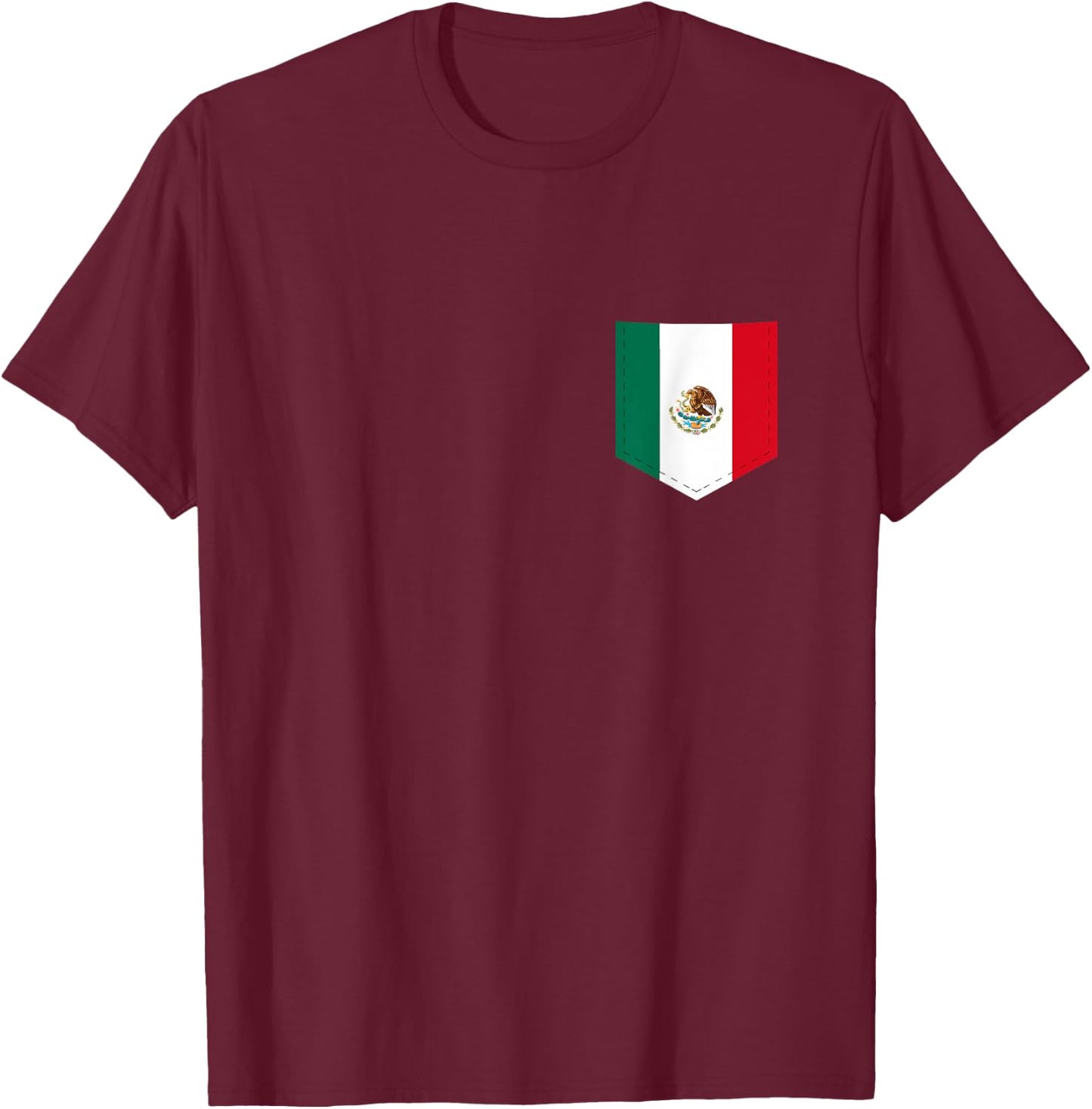 Mexico Flag with Printed Mexican Flag Pocket T-Shirt - T-Shirt | Maroon