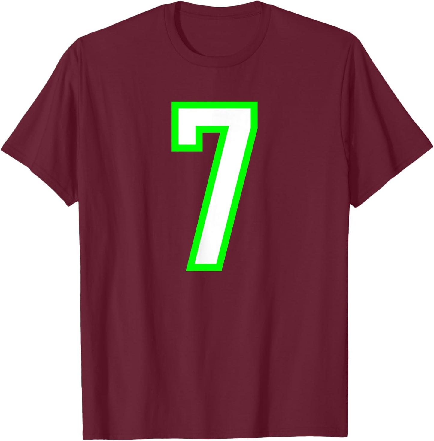 Sports Team Number #7 White Lime Number 7 T-Shirt - T-Shirt | Maroon