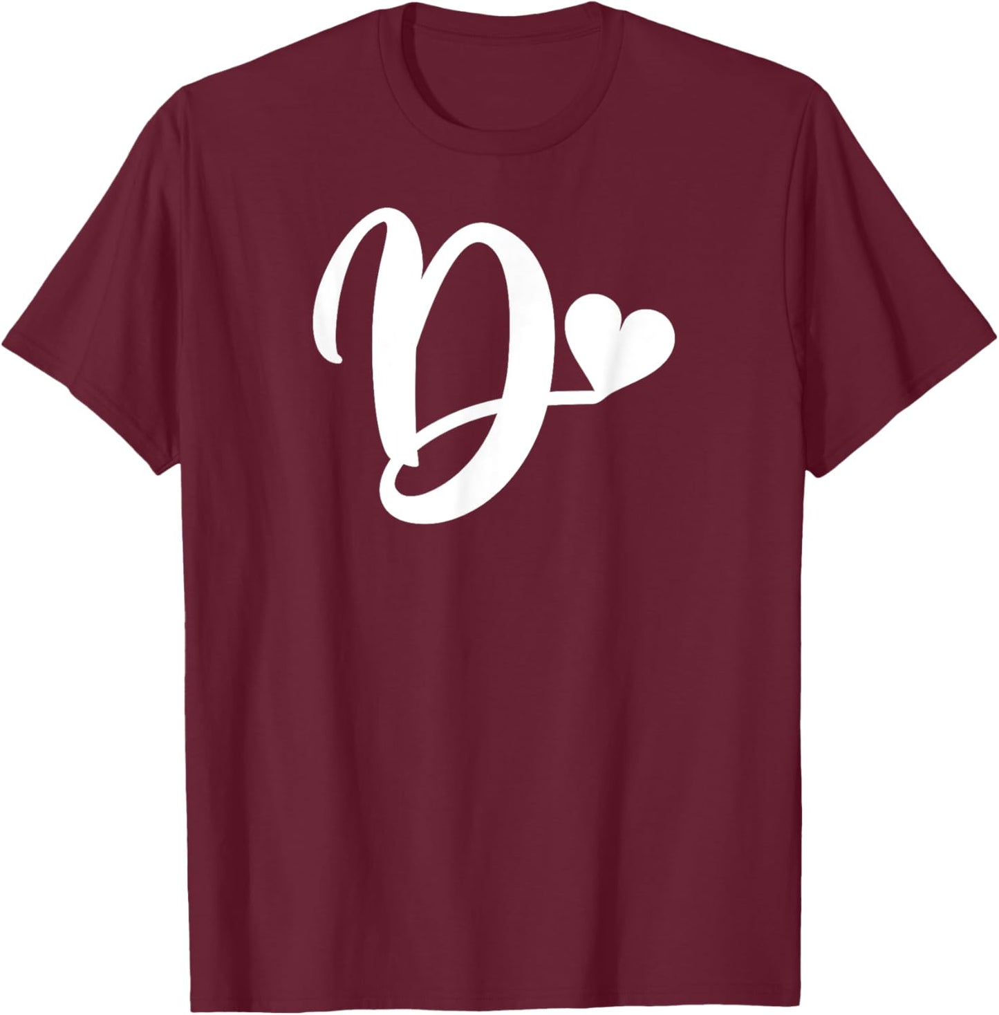 white letter D monogram initial minimalist heart graphic T-Shirt - T-Shirt | Maroon