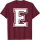Letter E Capital Alphabet College Varsity Monogram Club T-Shirt - T-Shirt | Maroon