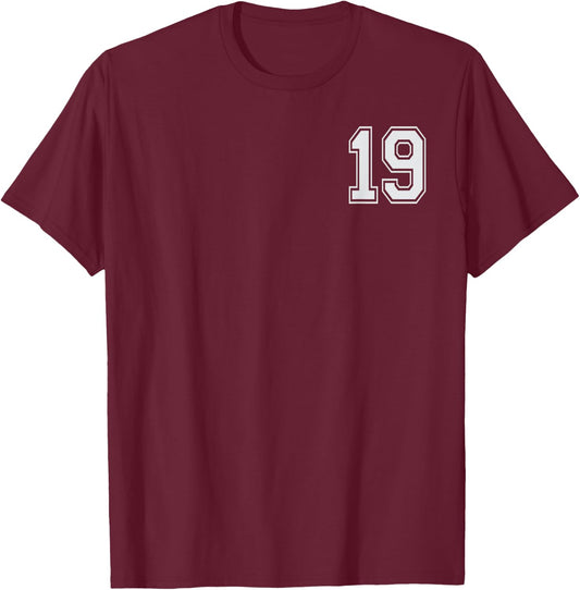 #19 Numbered Team Jerseys Shirt Big # on back Youth or Adult T-Shirt - T-Shirt | Maroon