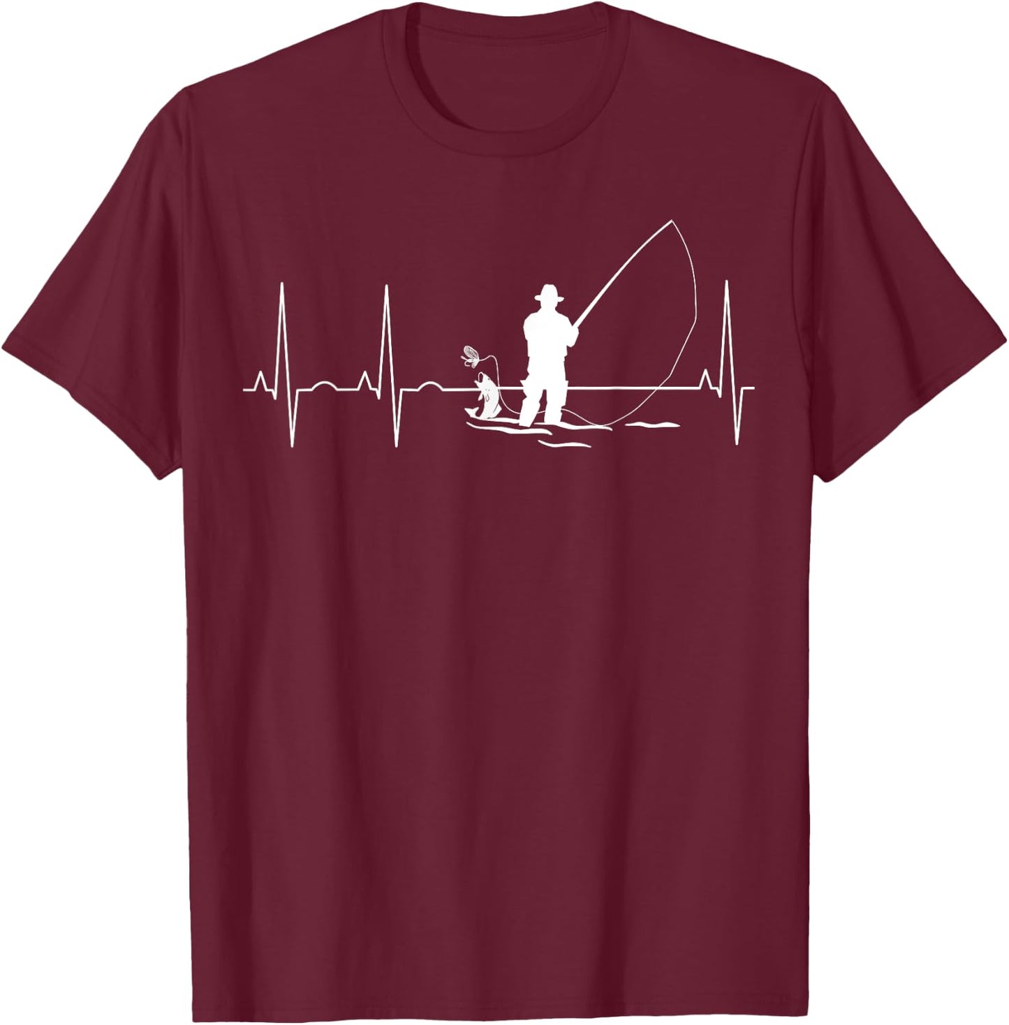 GetgoodfitDesign Men's Fly Fishing Heartbeat , Black, Small T-Shirt - T-Shirt | Maroon