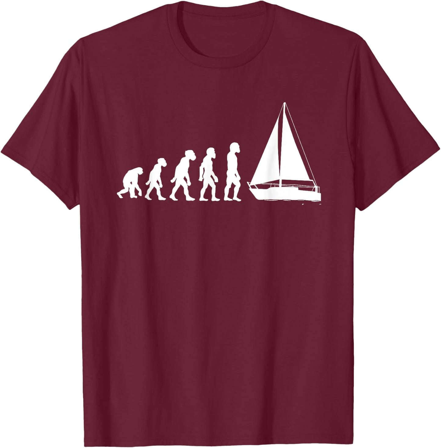 Funny Human Sailing Evolution Sailboat Sailor Boating Yacht T-Shirt - T-Shirt | Maroon
