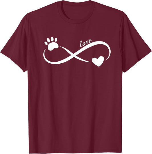 Paw and Heart Infinity love symbol ~Cute pet lover design T-Shirt - T-Shirt | Maroon