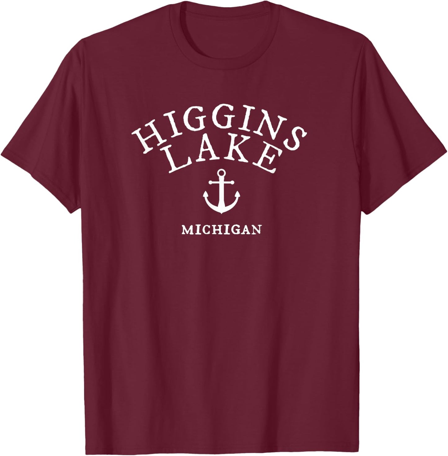 Higgins Lake Shirt, Michigan Lake Town T-Shirt - T-Shirt | Maroon