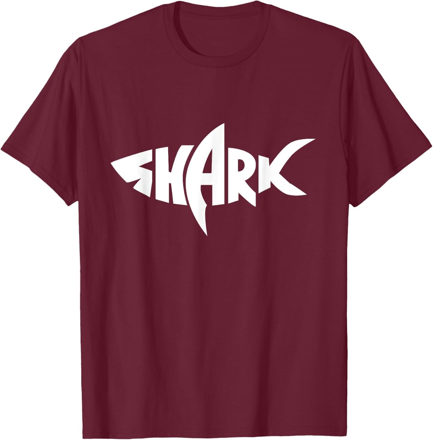 Shark – Bold Word Art Minimal Design T-Shirt - T-Shirt | Maroon