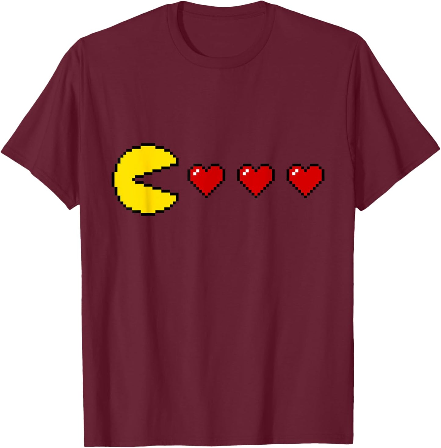 Funny Classic 80s Retro Arcade 8-bit Game Valentine Heart T-Shirt - T-Shirt | Maroon
