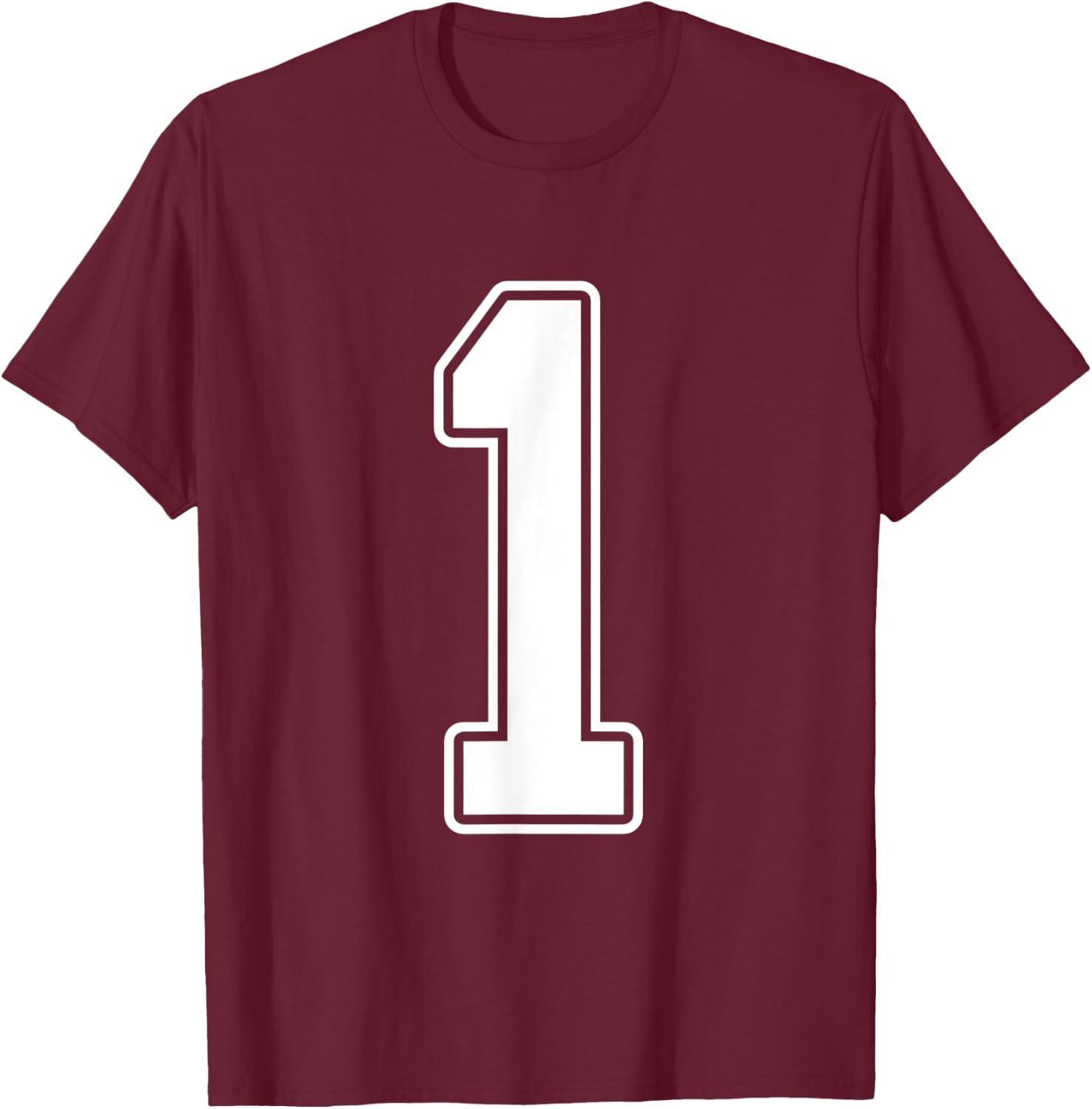 #1 White Outline Number 1 Sports Fan Jersey Style T-Shirt - T-Shirt | Maroon