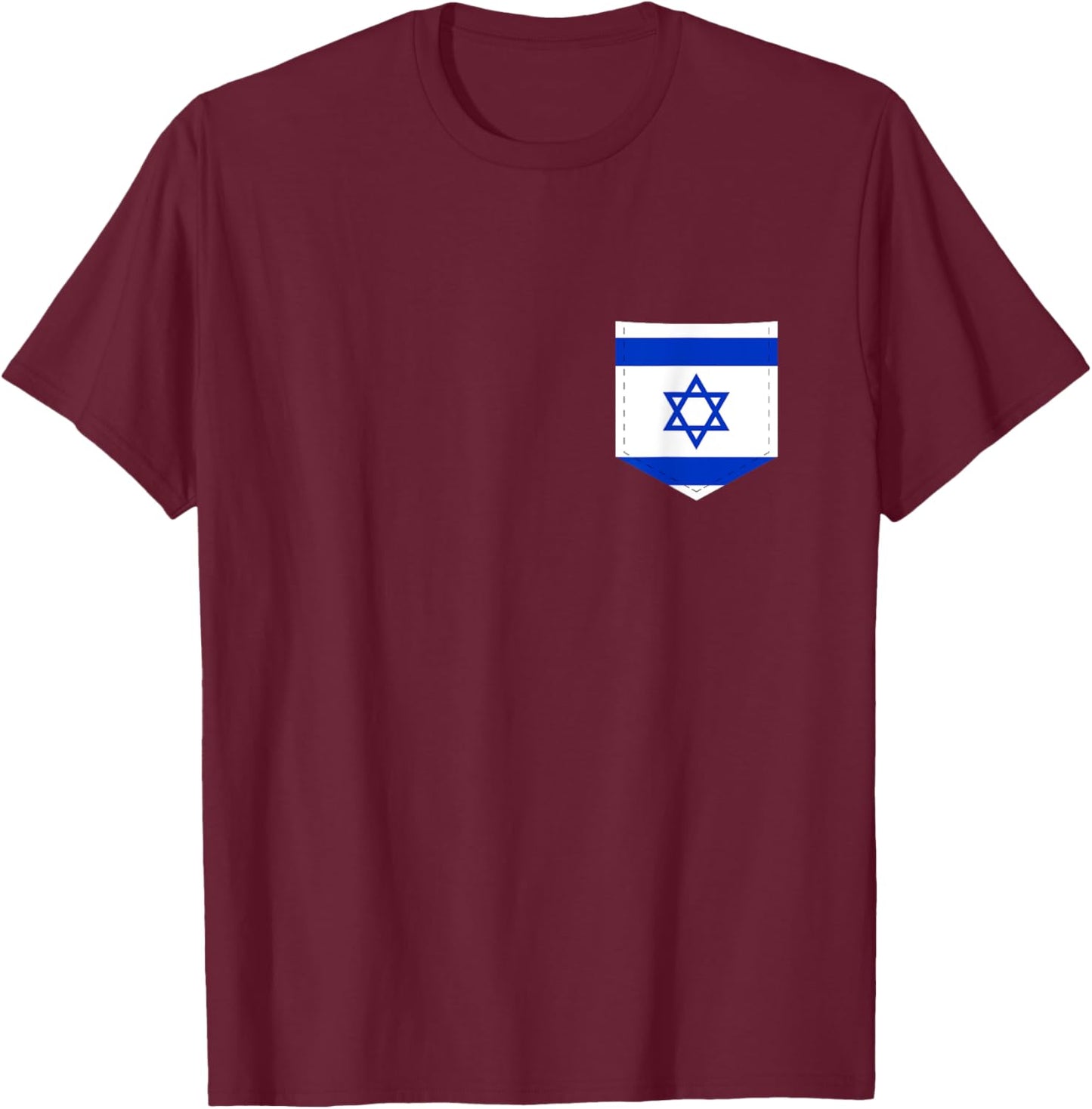 Israel Flag with Printed Israeli Flag Pocket T-Shirt - T-Shirt | Maroon