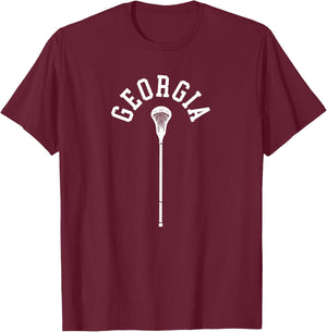 Georgia Minimalist Vertical Lacrosse Stick Retro Lax T-Shirt - T-Shirt | Maroon