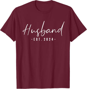Husband Est 2024 Just Married Honeymoon Hubby Wedding Couple T-Shirt - T-Shirt | Maroon