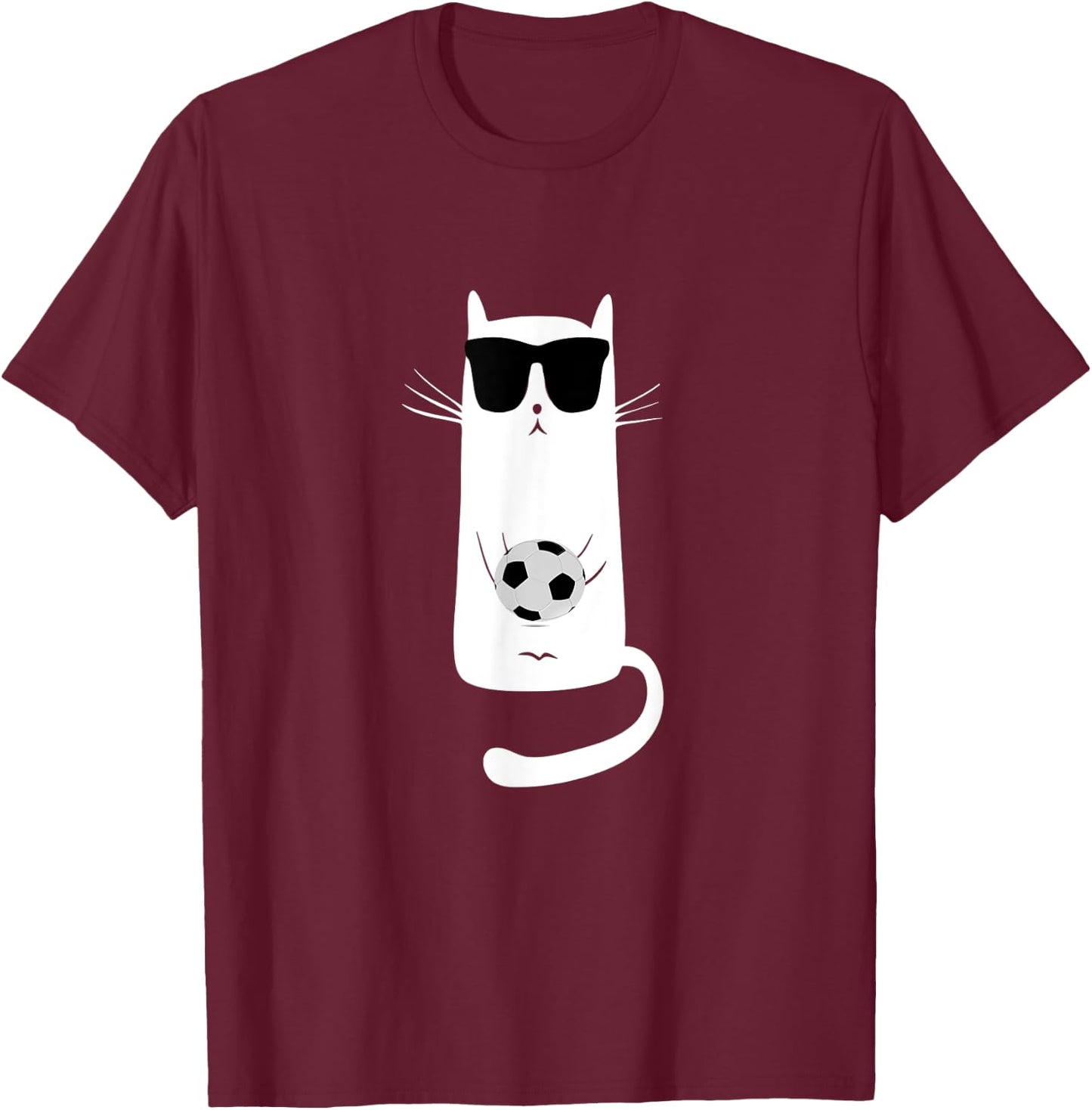 Funny Cat Wearing Sunglasses Playing Soccer Football T-Shirt - T-Shirt | Maroon