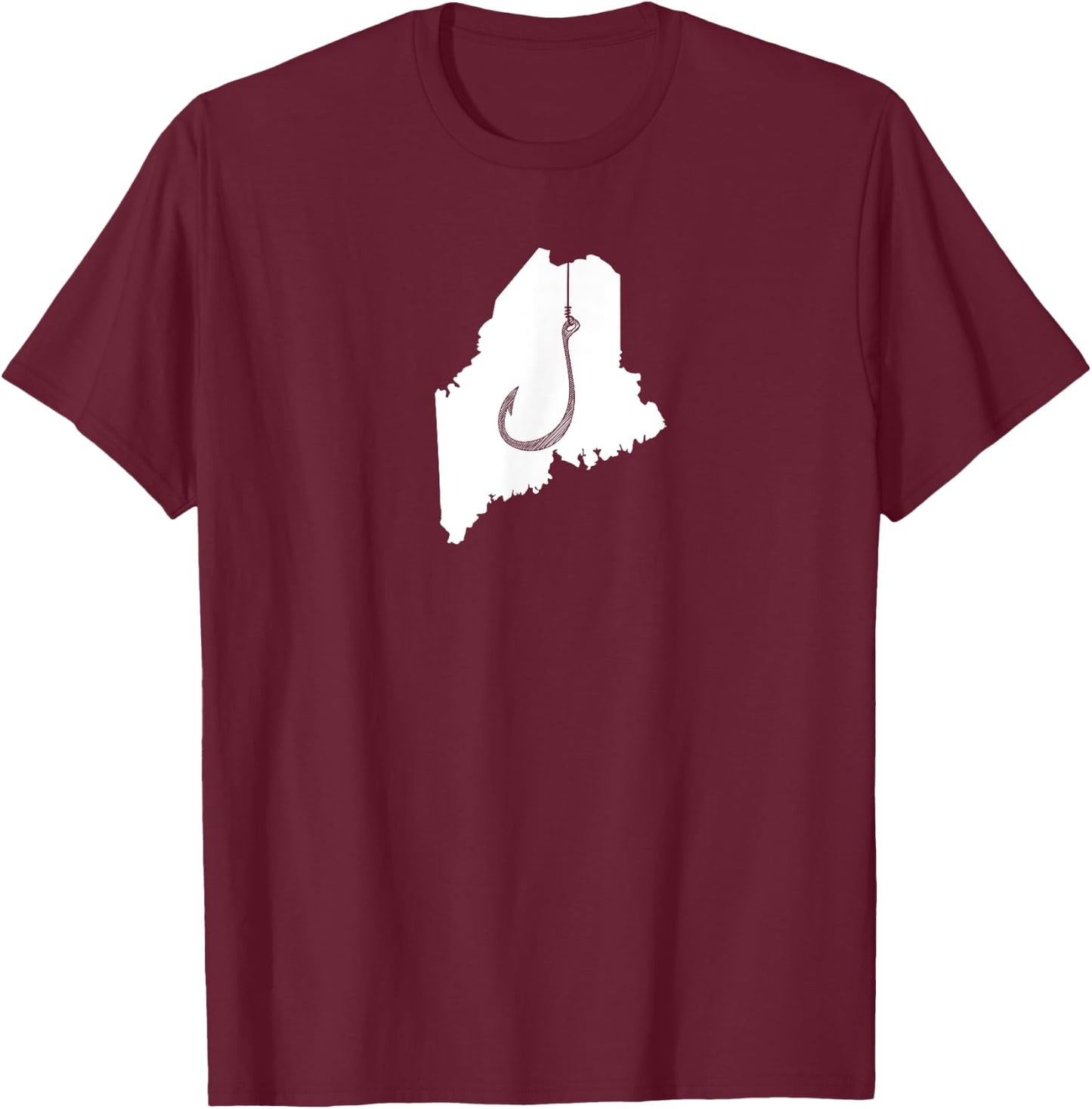 Maine Fishing, Angler State Fisherman Fish Hook T-Shirt - T-Shirt | Maroon