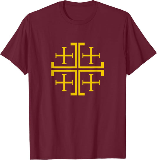 Gold Jerusalem Cross J-Cross Christian design T-Shirt - T-Shirt | Maroon