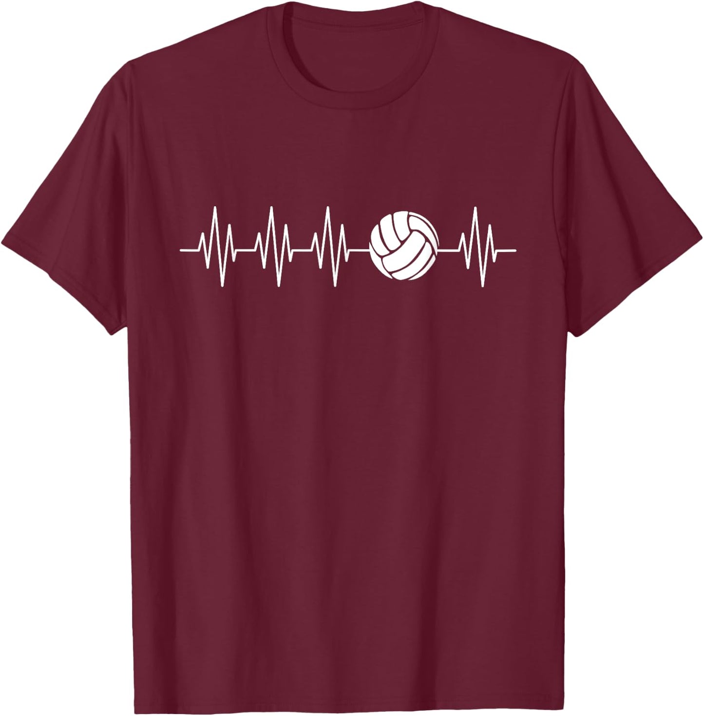 Funny Heartbeat Volleyball Player Athlete Ball Game Outfit T-Shirt - T-Shirt | Maroon