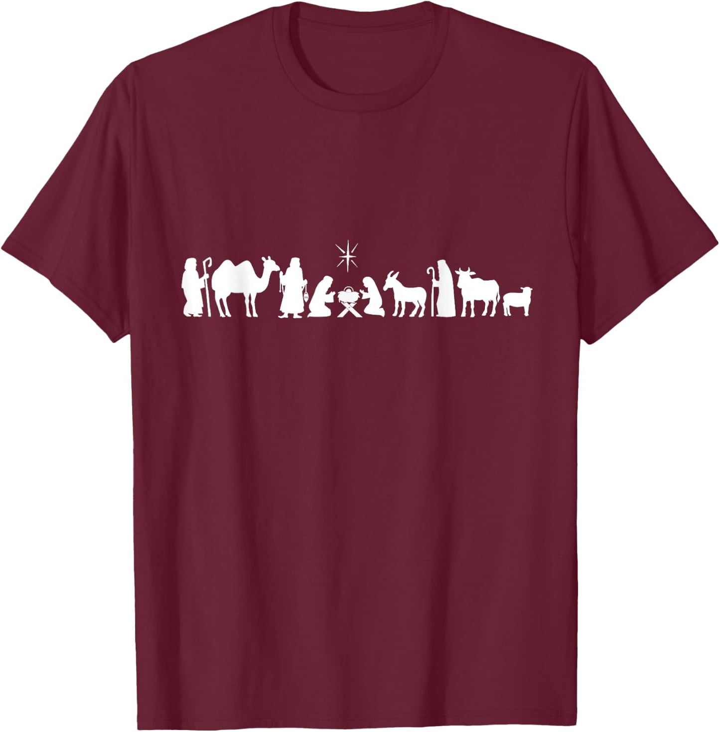 Oh Holy Night Nativity Scene Christianity T-Shirt - T-Shirt | Maroon