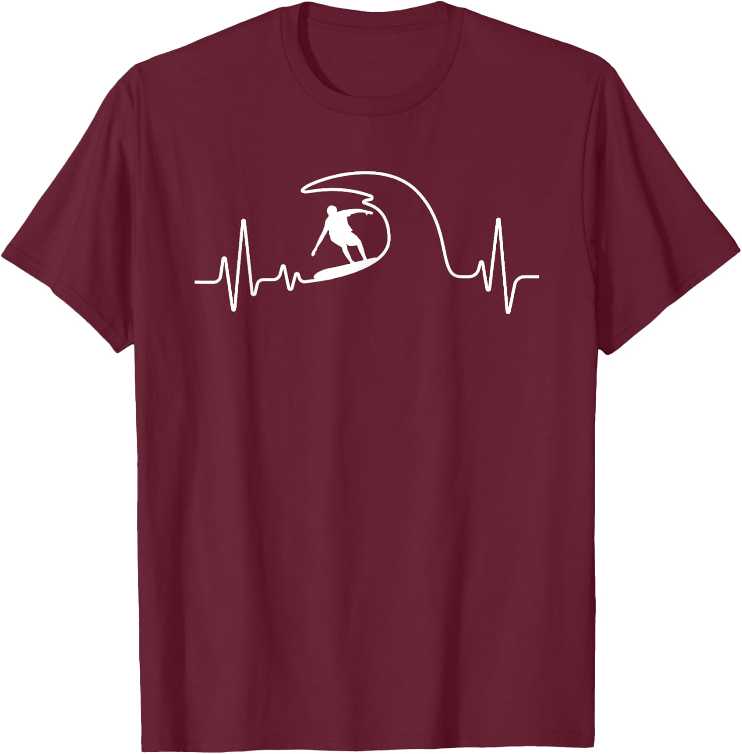 Cool Surfing Women Surfer Surfboard Beach Heartbeat T-Shirt - T-Shirt | Maroon