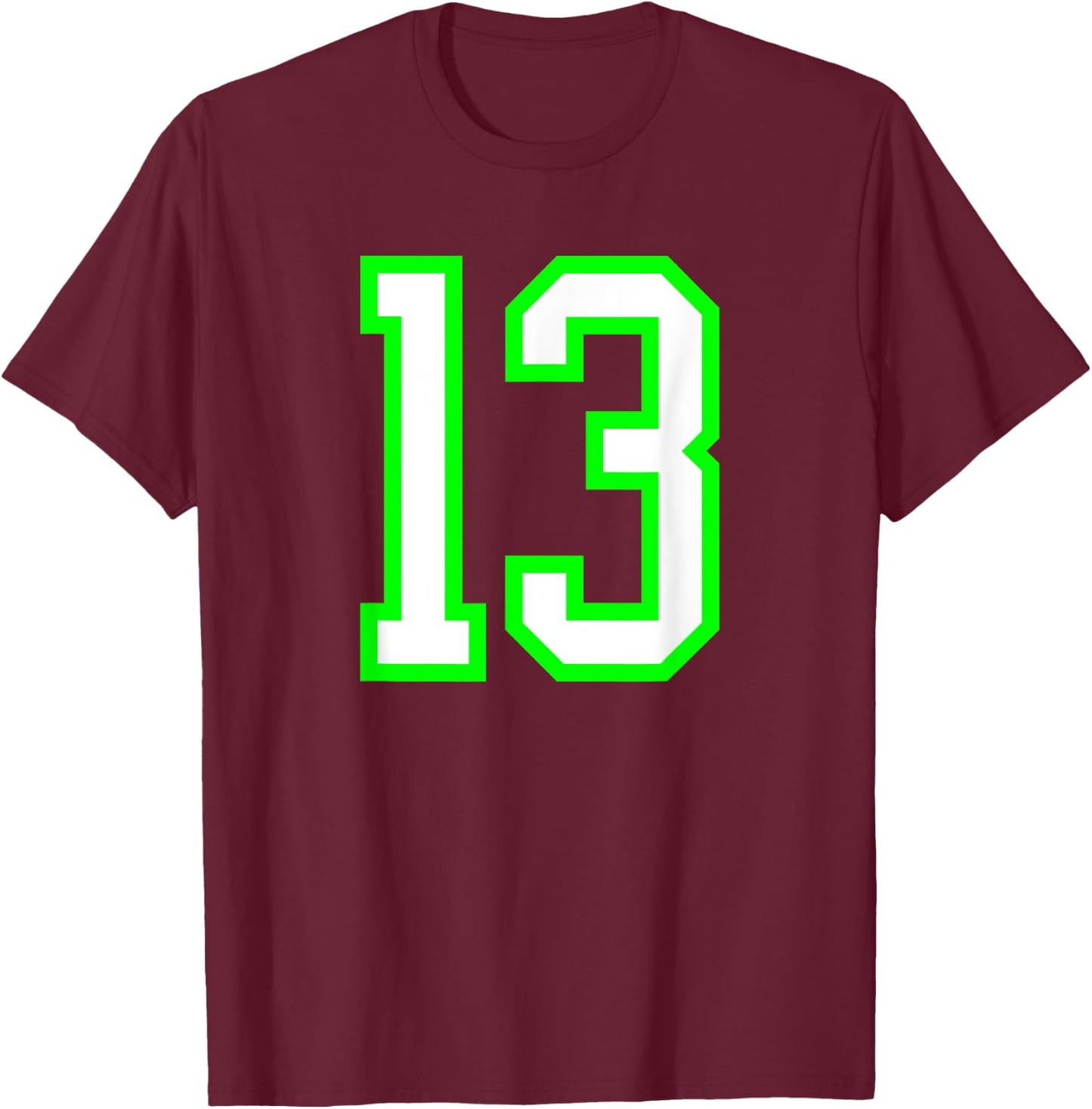 Sports Team Jersey #13 White Lime Jersey Number 13 T-Shirt - T-Shirt | Maroon