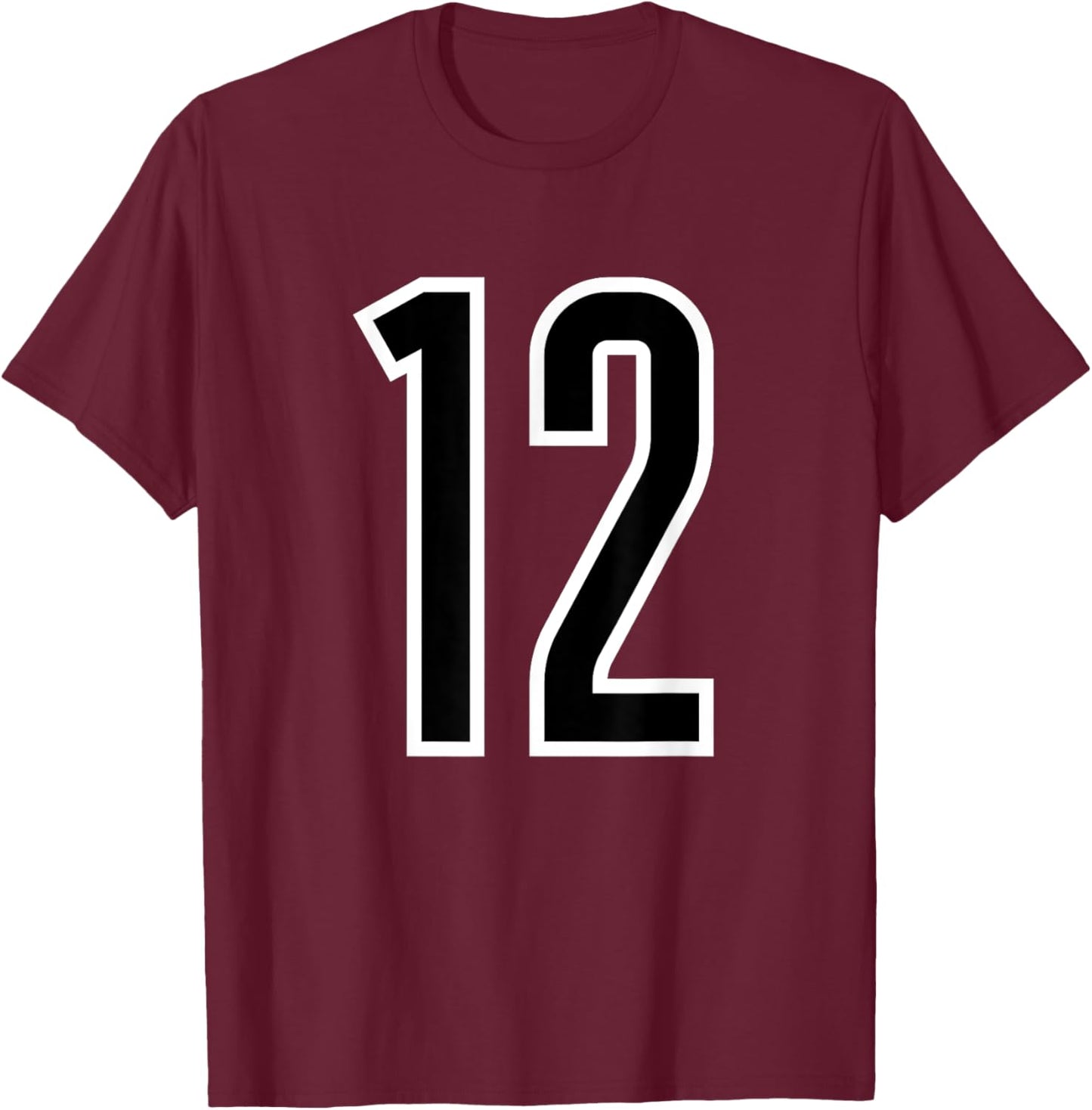 All Sports Fan Number #12 White Black Outline Jersey T-Shirt - T-Shirt | Maroon