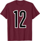 All Sports Fan Number #12 White Black Outline Jersey T-Shirt - T-Shirt | Maroon