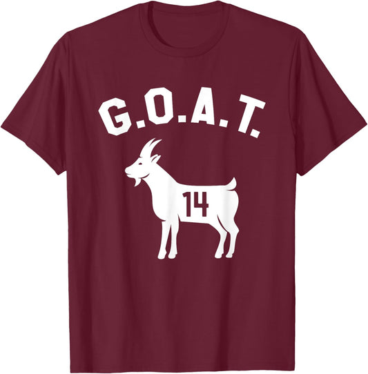 GOAT Number 14 Greatest Of All Time Dad Joke T-Shirt - T-Shirt | Maroon
