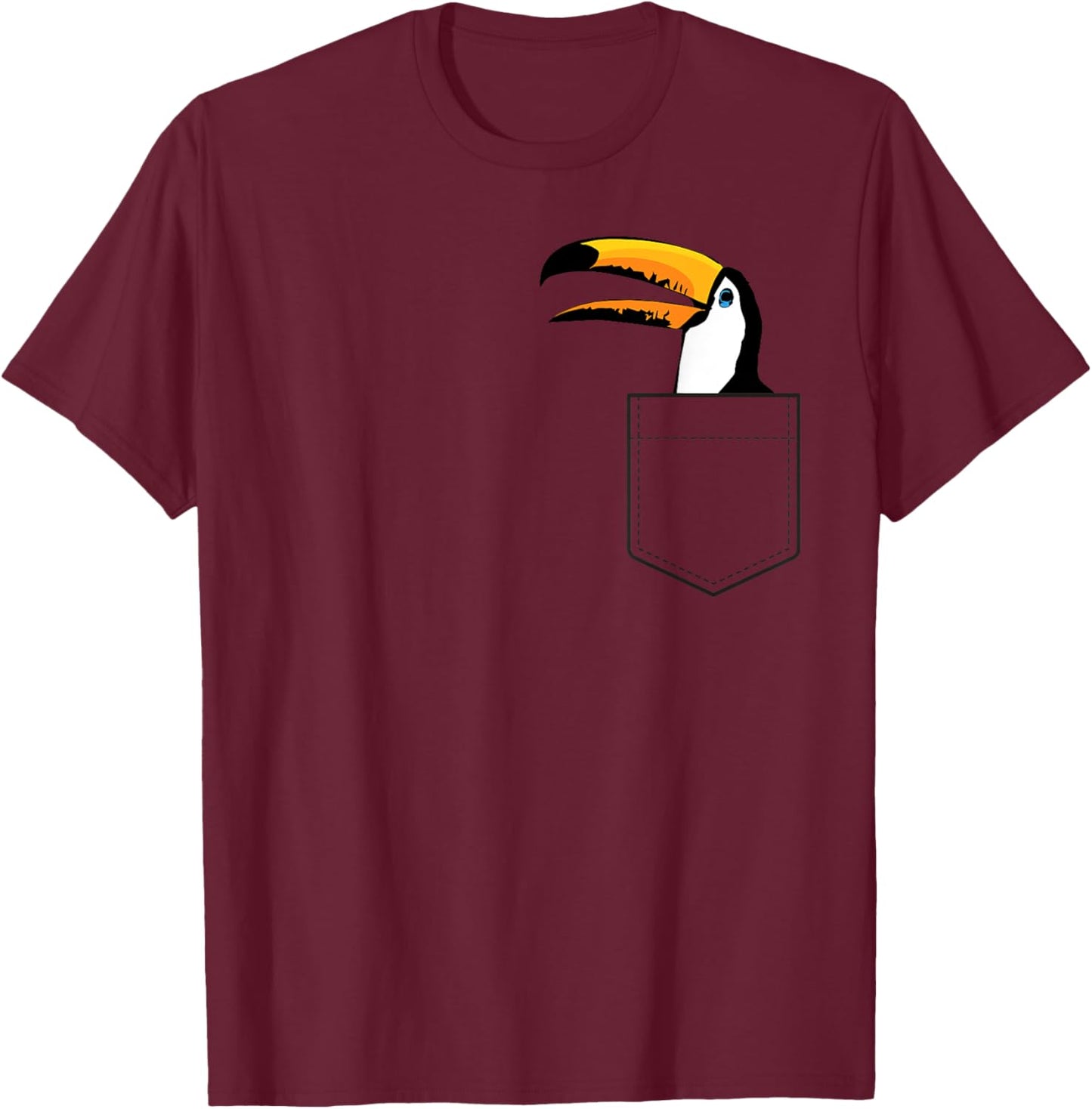 Tiny Toucan Companion: Colorful Pocket Friend T-Shirt - T-Shirt | Maroon
