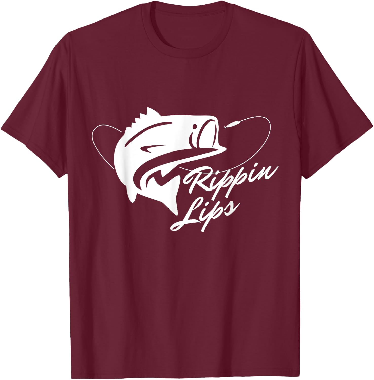 Bass Fishing Rippin' Lips T-Shirt - T-Shirt | Maroon