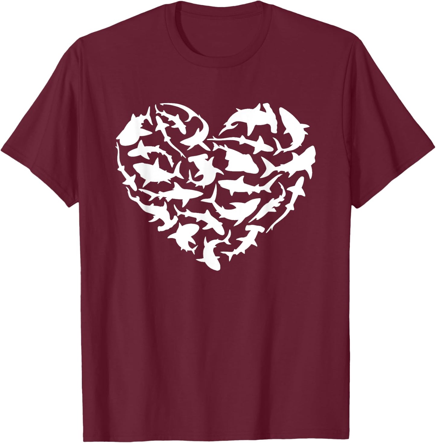 Shark Heart I Love Sharks Shark T-Shirt - T-Shirt | Maroon