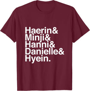 Haerin & Minji & Hanni & Danielle & Hyein T-Shirt - T-Shirt | Maroon