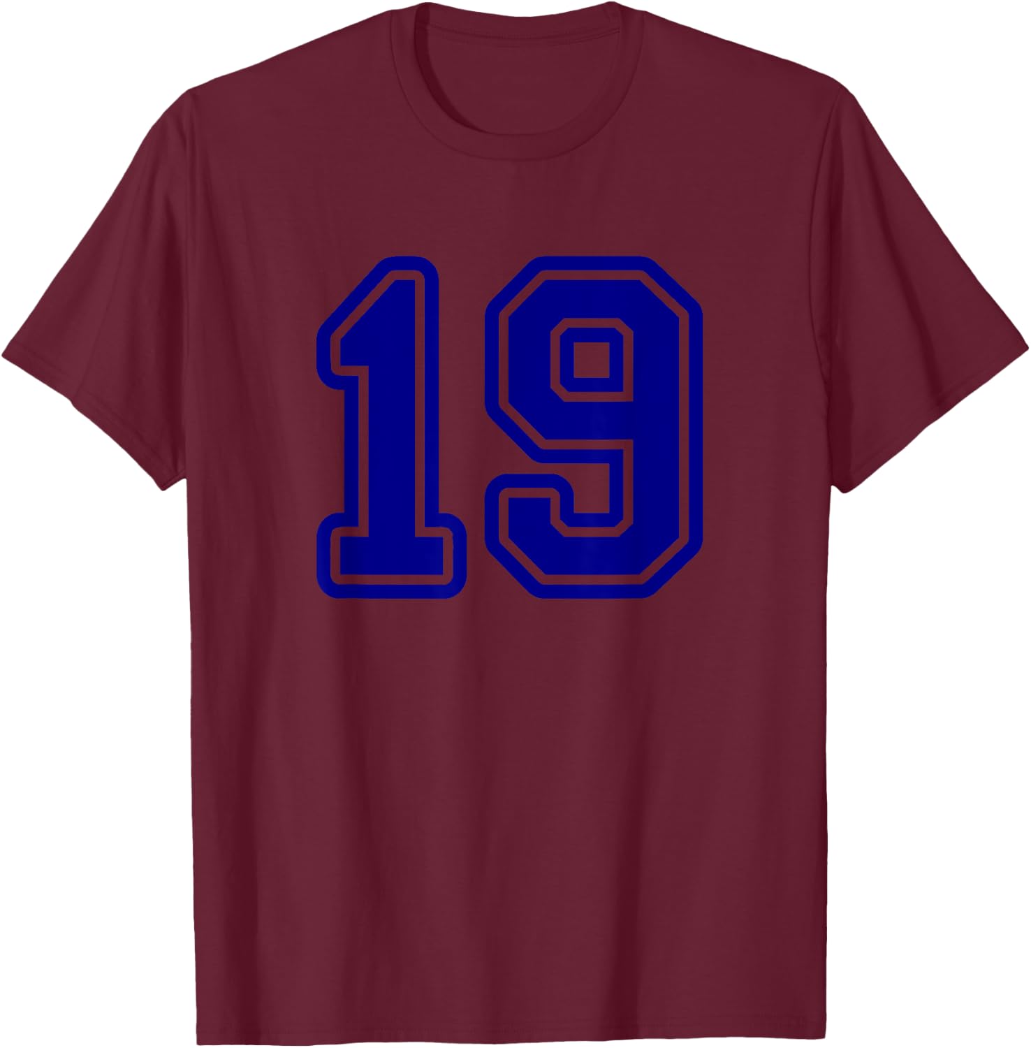 Number #19 Blue Sport Varsity Number 19 T-Shirt - T-Shirt | Maroon