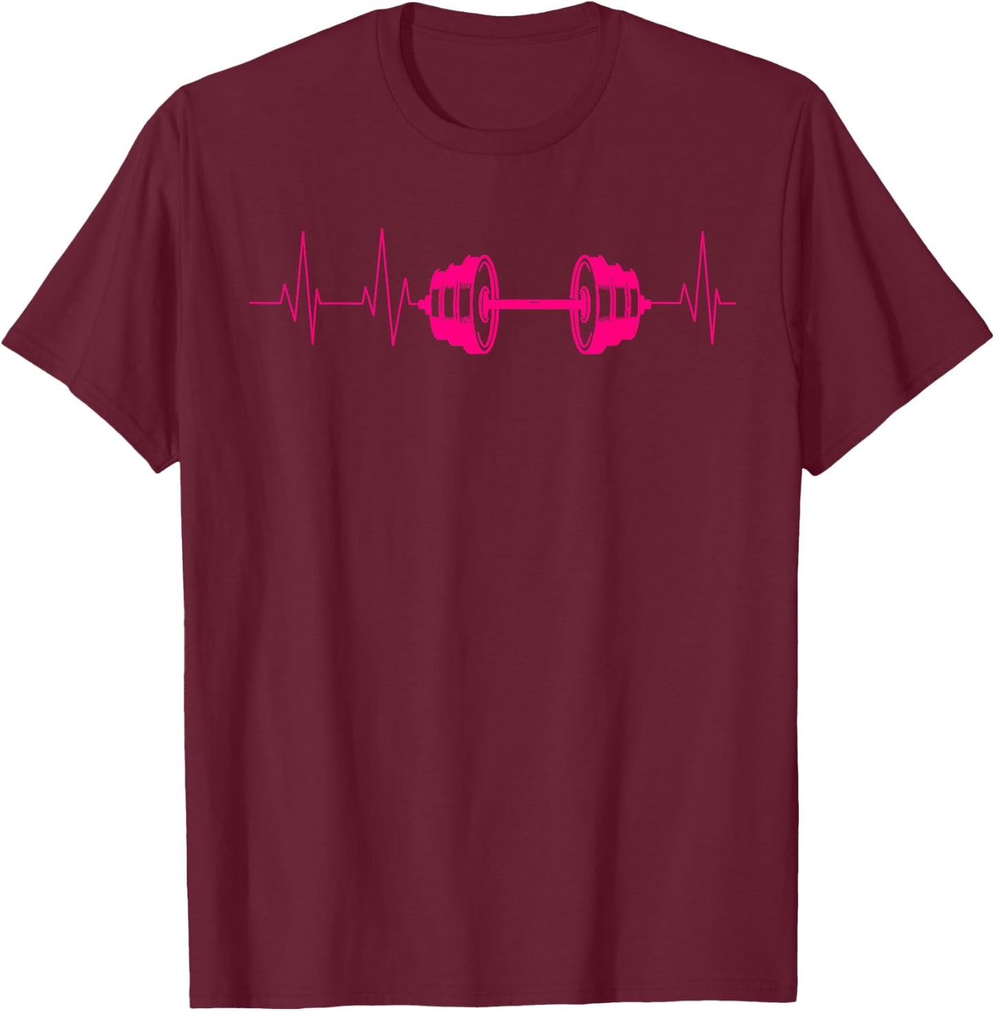 Cute Fitness Lover Gym Workout Heartbeat Designs Barbell Weightlifting Gift Men Women Cool Bodybuilding T-Shirt - T-Shirt | Maroon