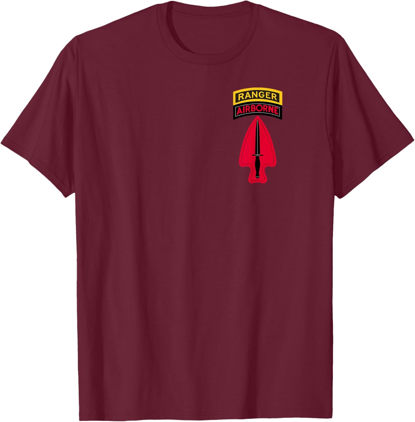 USASOC Shirt - Delta Force Shirt - with Ranger Tab SFOD-D T-Shirt - T-Shirt | Maroon