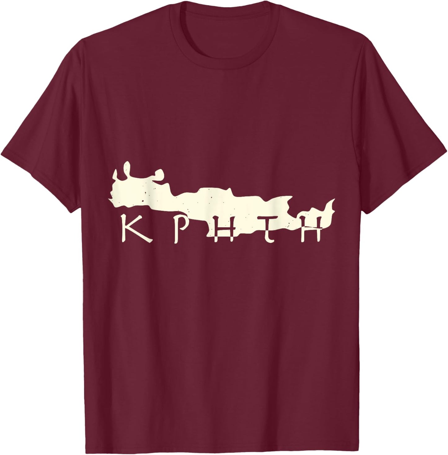 Crete Island Outline Cretan Script T-Shirt - T-Shirt | Maroon