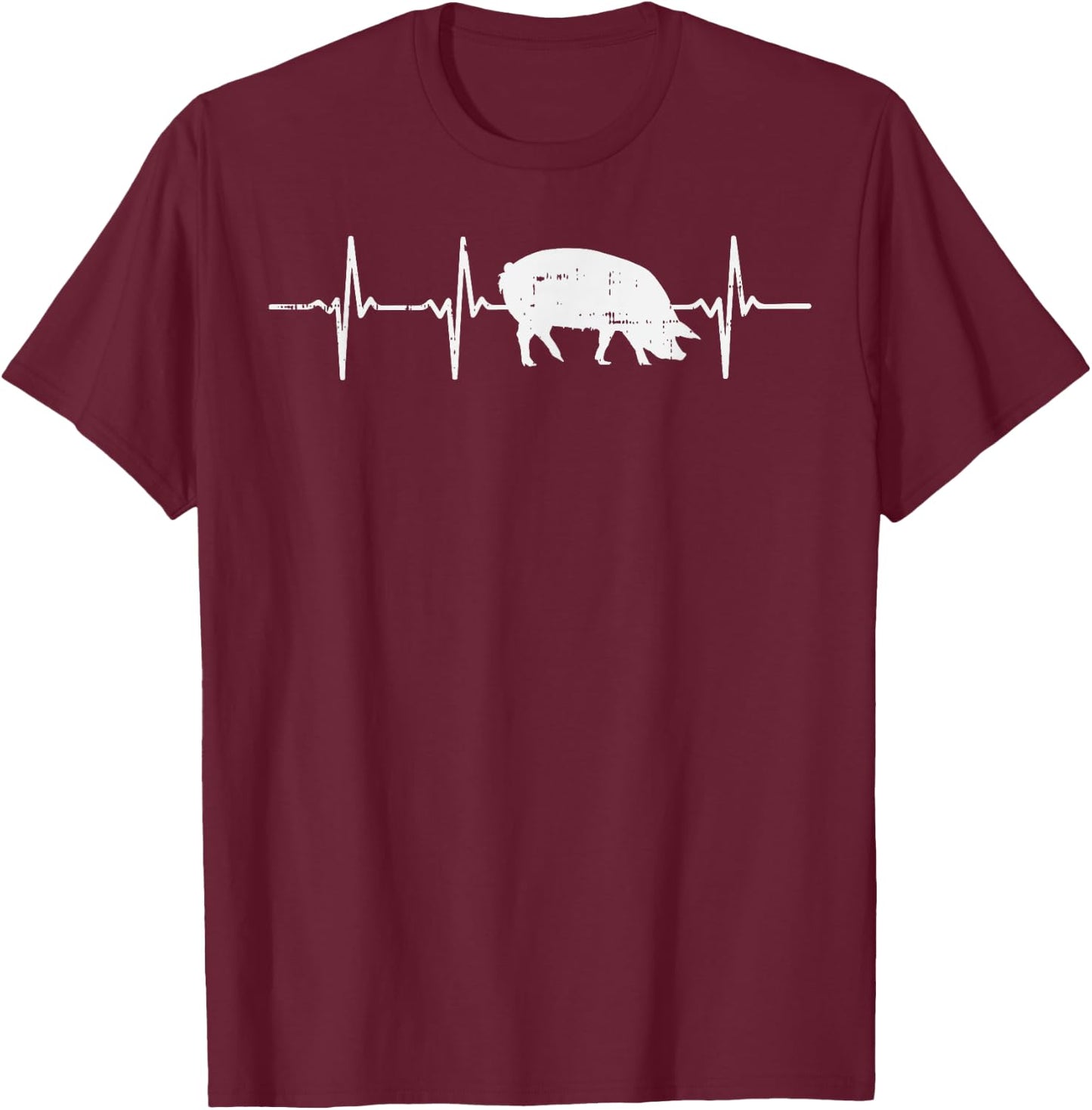 Pig Heartbeat Pulse Farm Animal Farming Life Farmer Gift T-Shirt - T-Shirt | Maroon