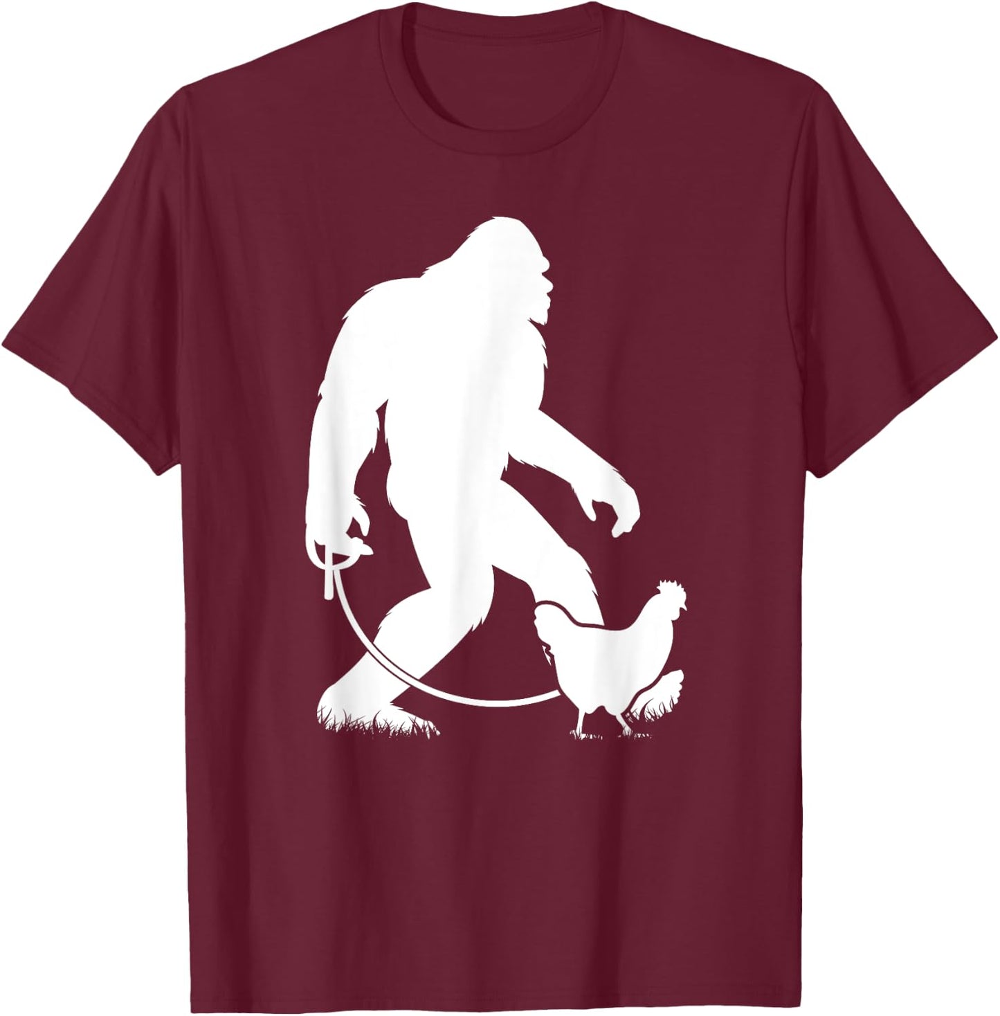 Bigfoot Walking Chicken Funny Sasquatch Chicken Silhouette T-Shirt - T-Shirt | Maroon