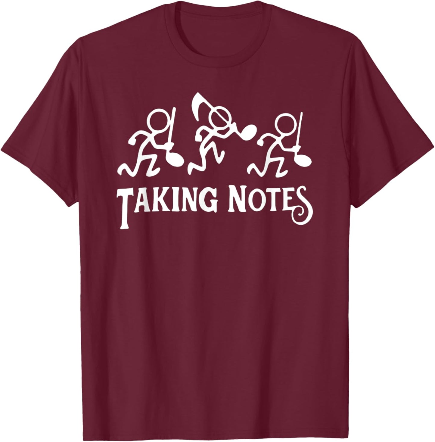 Taking Notes - Funny Stick Men Stealing Music Notes T-Shirt - T-Shirt | Maroon
