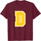 Letter D Yellow Monogram Initial T-Shirt - T-Shirt | Maroon