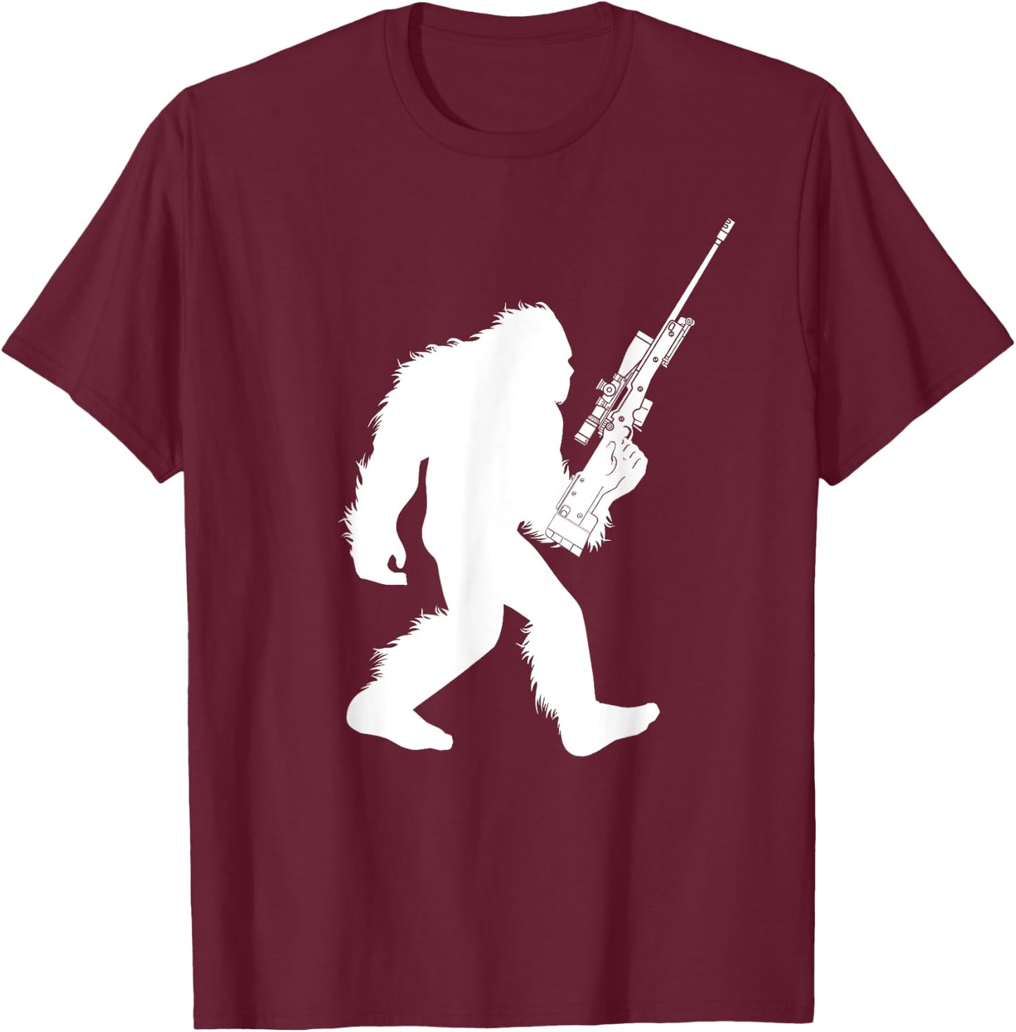 Bigfoot Sniper Rifle Cryptid Sasquatch Sniping T-Shirt - T-Shirt | Maroon