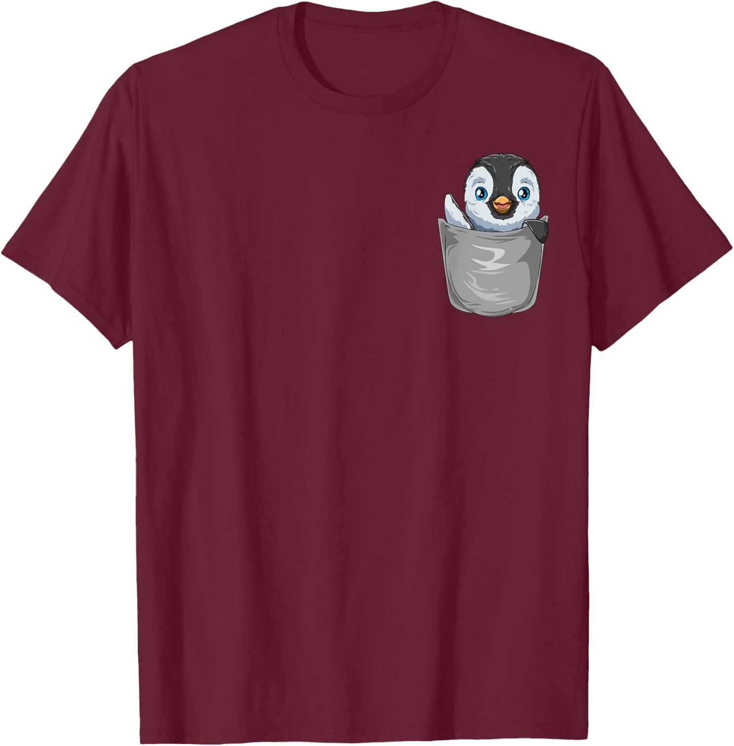 Pocket Penguin Peeking Out Funny Penguin T-Shirt - T-Shirt | Maroon